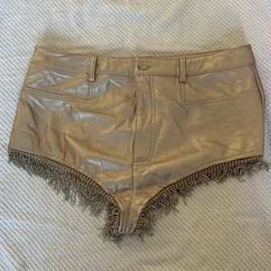 Nasty Gal Faux Leather And Diamond Fringe Shorts